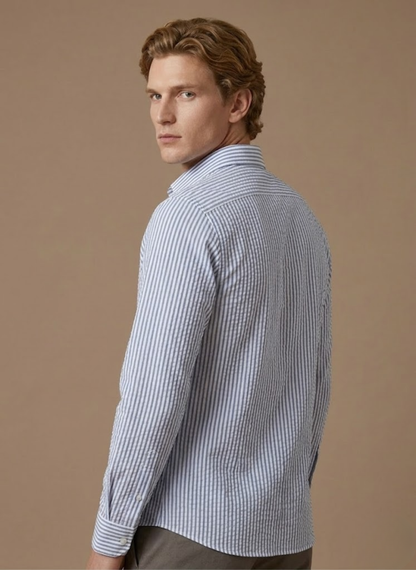 Men's Seersucker Shirt Striped Short-Sleeve Button-Up Collared Breathable Casual Holiday Beach Everyday Lachlan