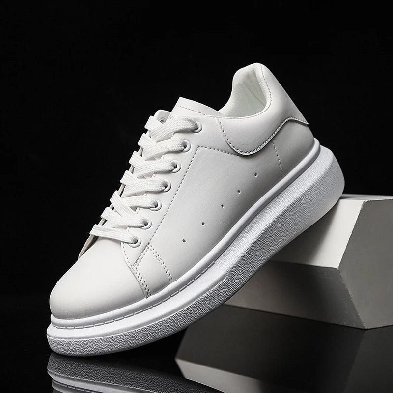 Men's Low-Top Sneakers White Lace-Up Trainers Minimalist Casual Everyday Walking Sport Comfort Streetwear Versatile Sable