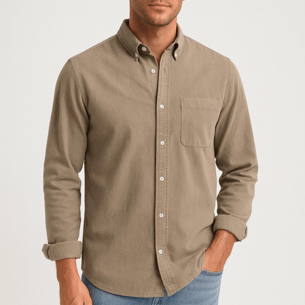 Men's Casual Button-Up Shirt Long Sleeve Classic Fit Versatile Everyday Wear