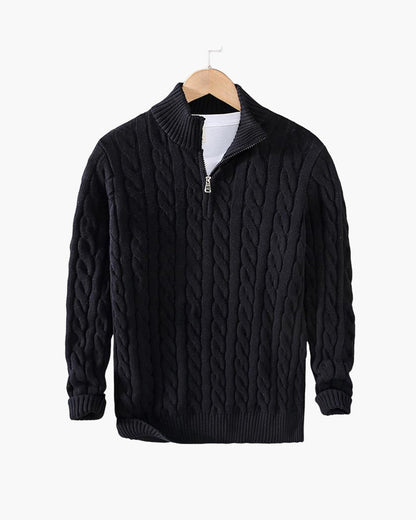Men's Cable Knit Sweater Long Sleeve Collared Half-Zip Casual Layering