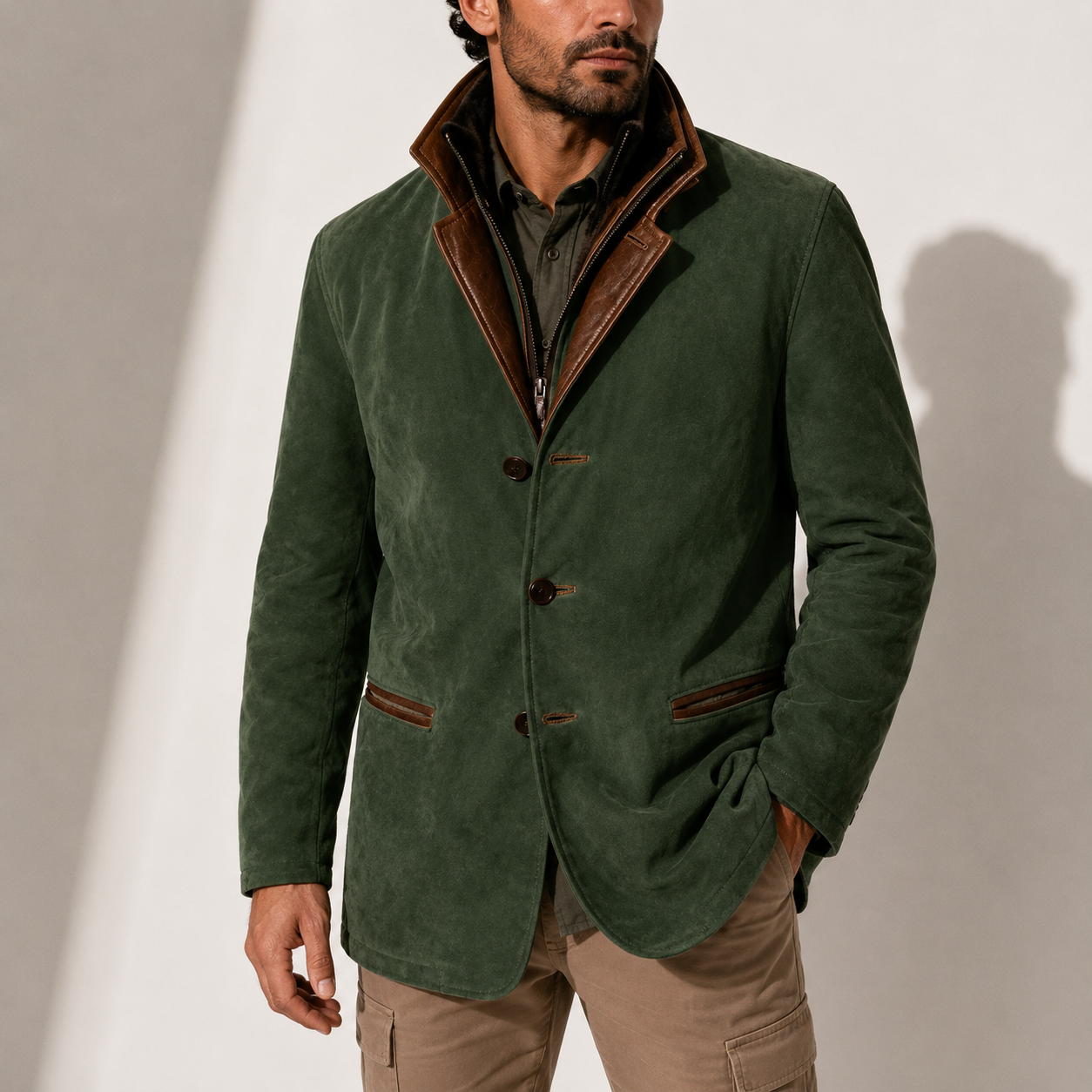 Men's Suede Stand Collar Jacket Smart Casual Stylish Outerwear Winter