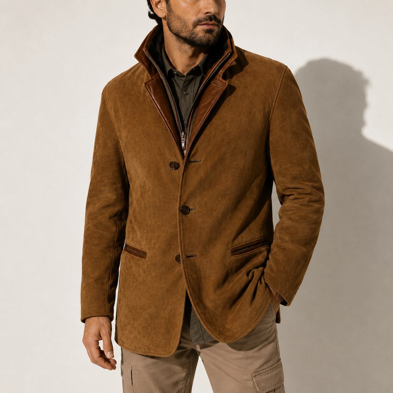 Men's Suede Stand Collar Jacket Smart Casual Stylish Outerwear Winter