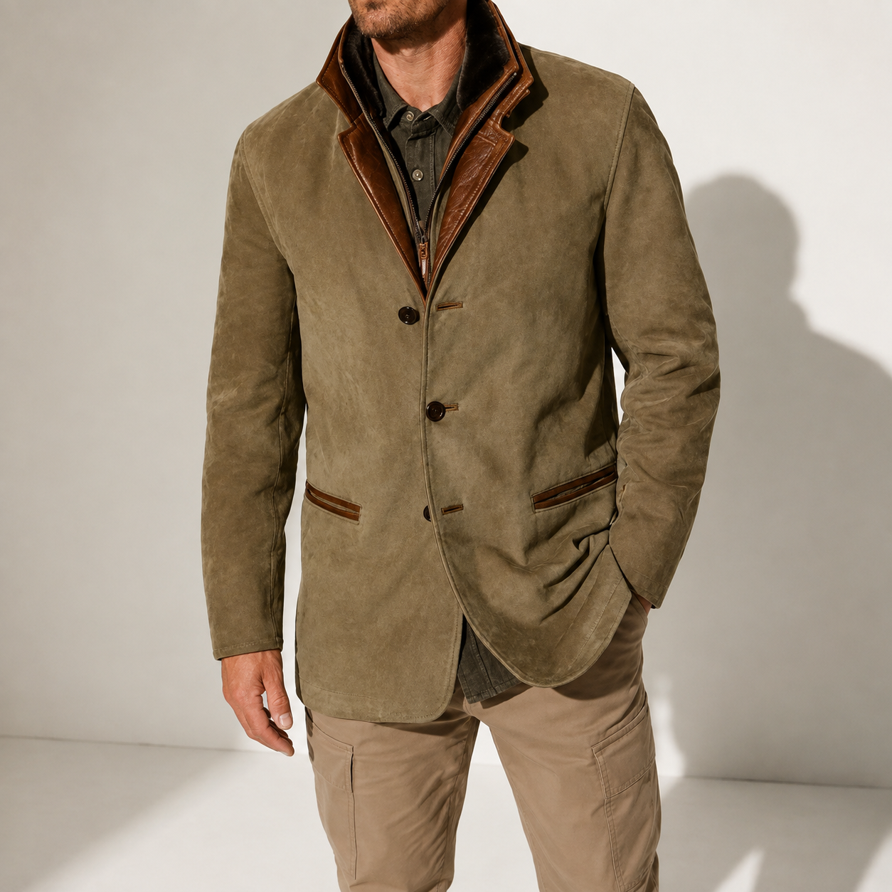 Men's Suede Stand Collar Jacket Smart Casual Stylish Outerwear Winter