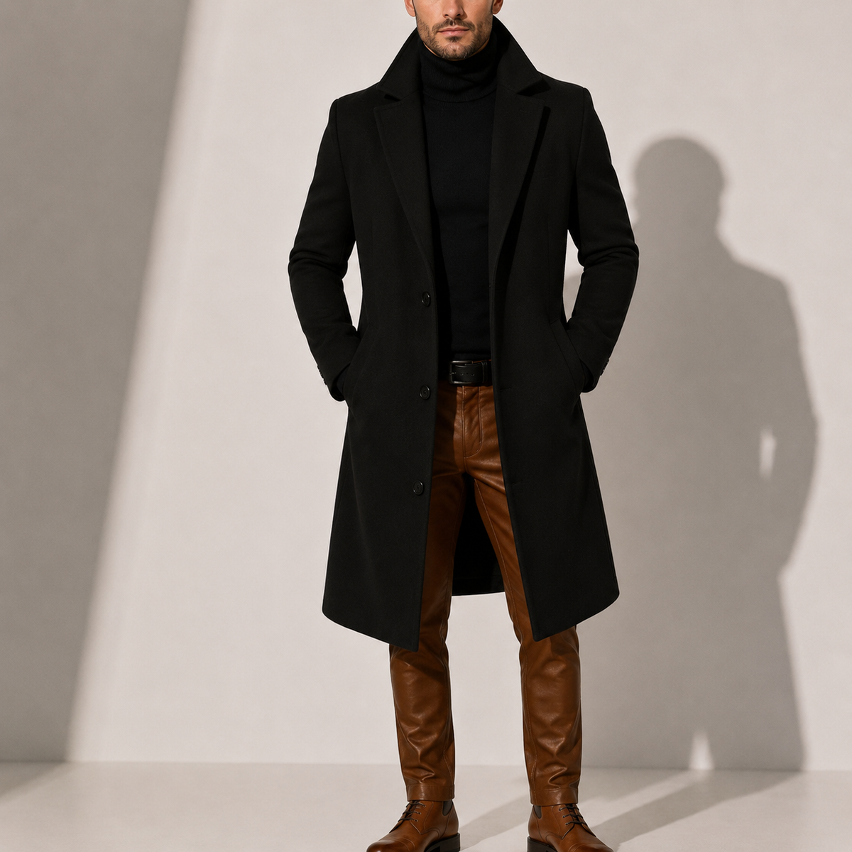 Men's Classic Long Overcoat Tailored Fit Double-Breasted Stylish Winter Outerwear
