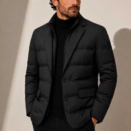 Men's Quilted Puffer Jacket Zip Closure Stand Collar Casual Layering