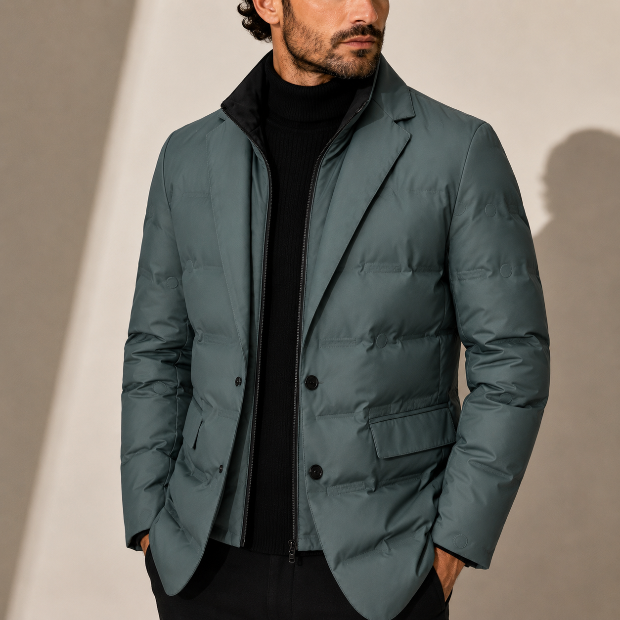 Men's Quilted Puffer Jacket Zip Closure Stand Collar Casual Layering