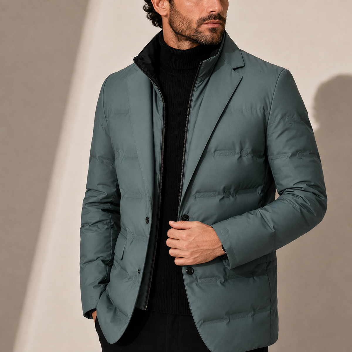 Men's Quilted Puffer Jacket Zip Closure Stand Collar Casual Layering