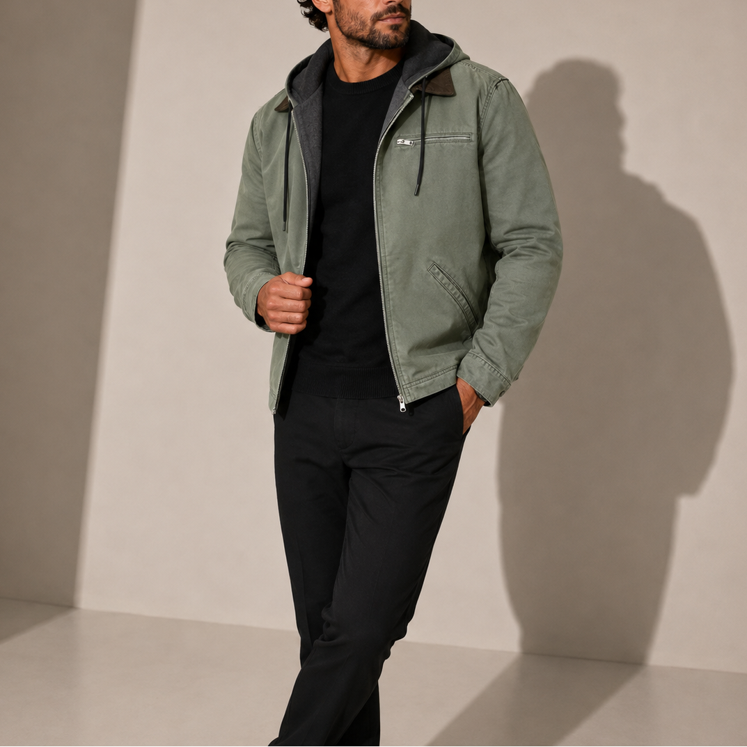 Men's Casual Hooded Jacket Fleece Lined Zip-Up Everyday Winter Wear