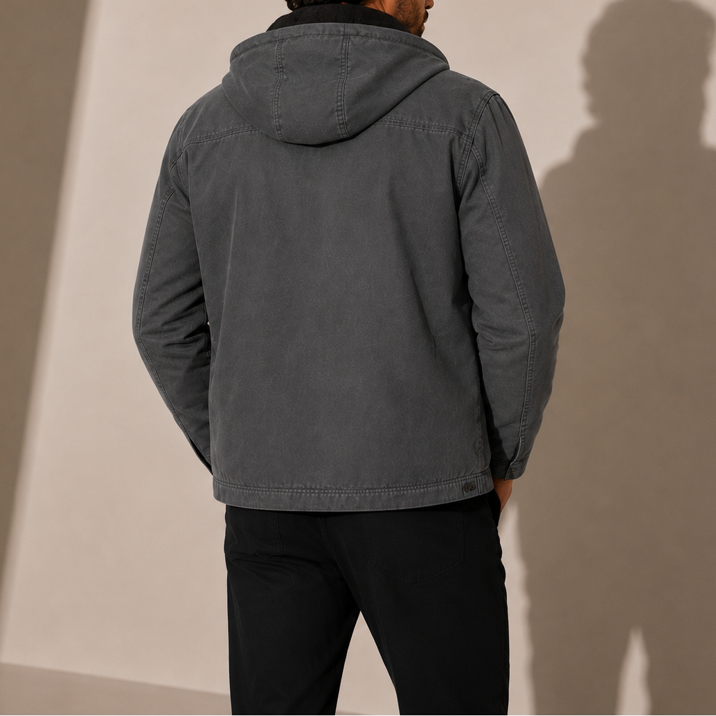 Men's Casual Hooded Jacket Fleece Lined Zip-Up Everyday Winter Wear