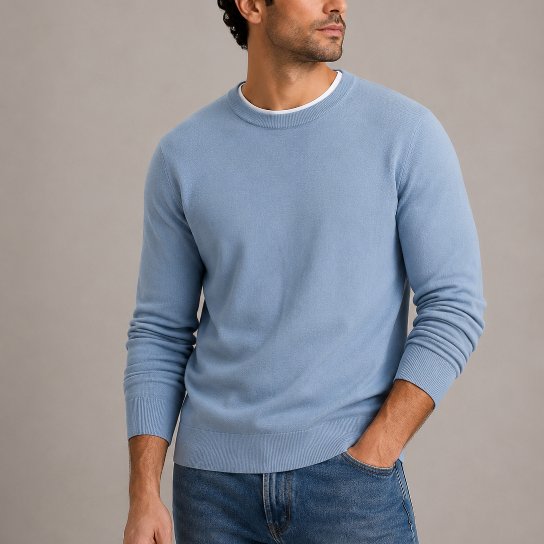 Men's Fine Knit Crew Neck Sweater Slim Fit Long Sleeve Casual Everyday