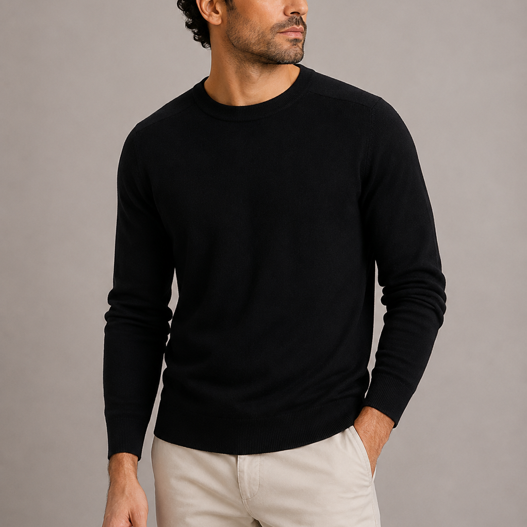 Men's Fine Knit Crew Neck Sweater Slim Fit Long Sleeve Casual Everyday