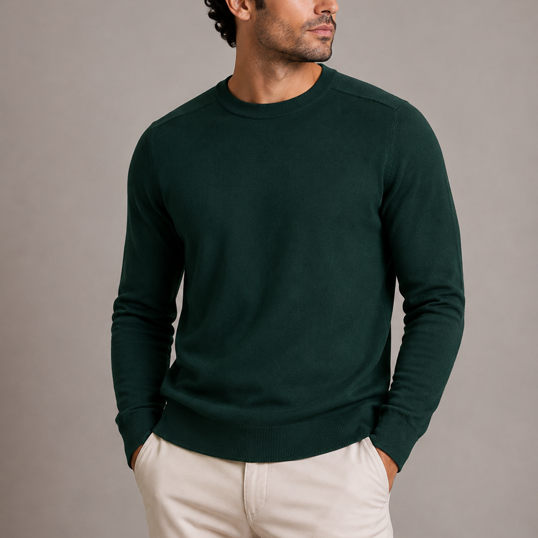Men's Fine Knit Crew Neck Sweater Slim Fit Long Sleeve Casual Everyday