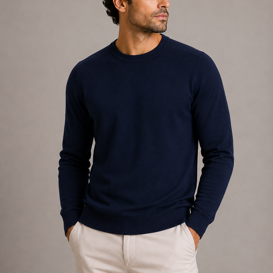 Men's Fine Knit Crew Neck Sweater Slim Fit Long Sleeve Casual Everyday