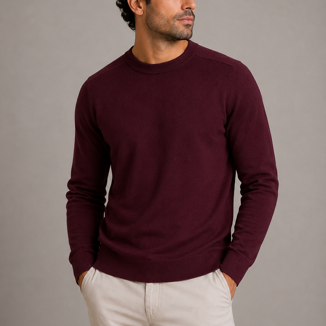 Men's Fine Knit Crew Neck Sweater Slim Fit Long Sleeve Casual Everyday