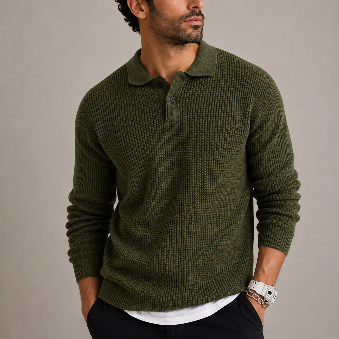 Men's Slim Fit Knit Sweater Lapel Collar Casual Layering Everyday Style