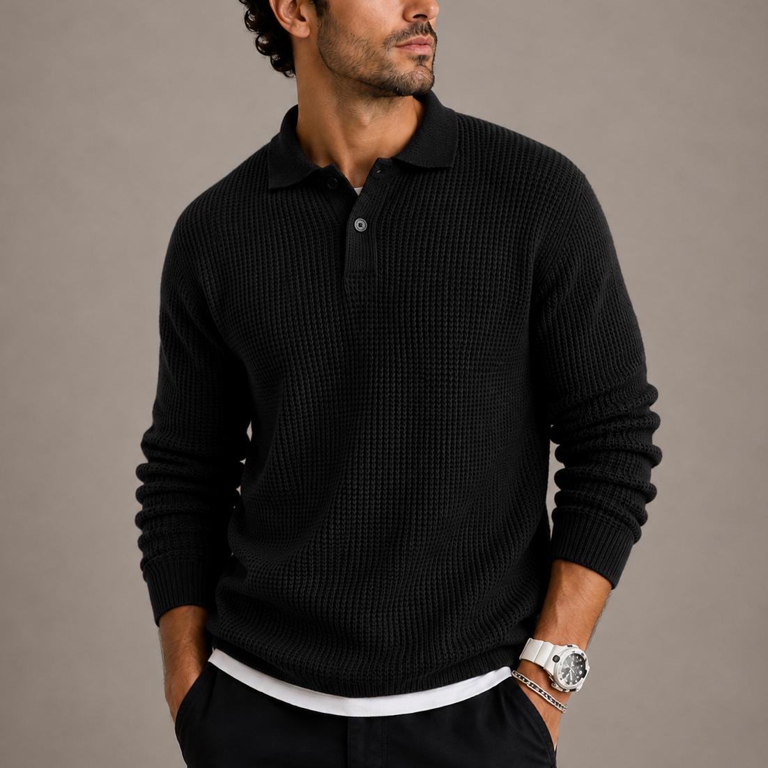 Men's Slim Fit Knit Sweater Lapel Collar Casual Layering Everyday Style