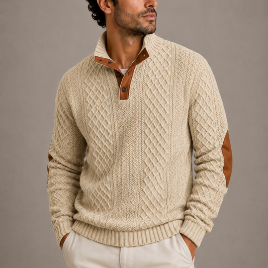 Men's Jacquard Knit Sweater Crew Neck Long Sleeve Textured Casual Wear