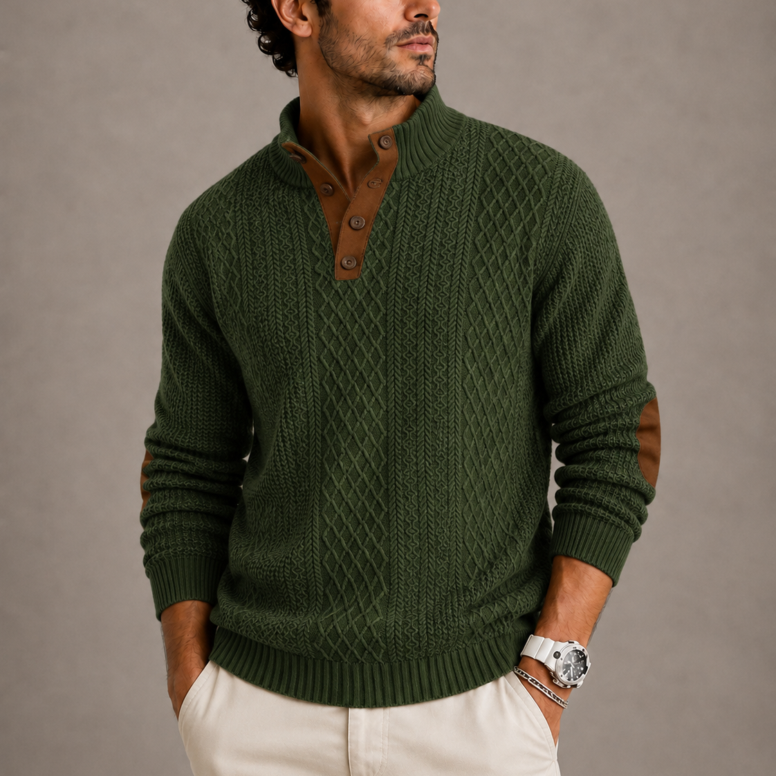 Men's Jacquard Knit Sweater Crew Neck Long Sleeve Textured Casual Wear