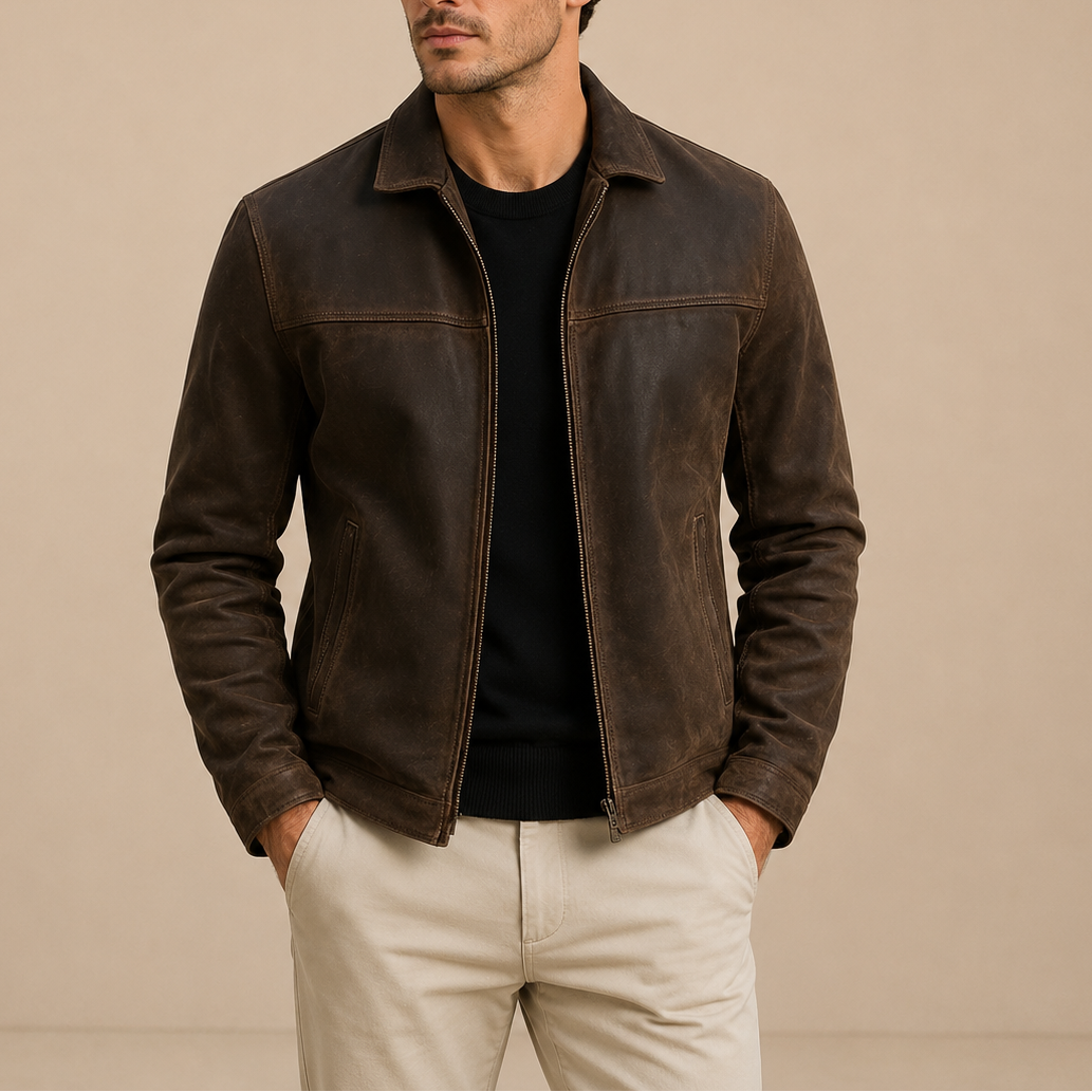 Men's Vintage Suede Jacket Zip-Up Casual Style Relaxed Fit Everyday Wear