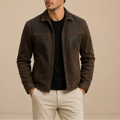 Men's Vintage Suede Jacket Zip-Up Casual Style Relaxed Fit Everyday Wear