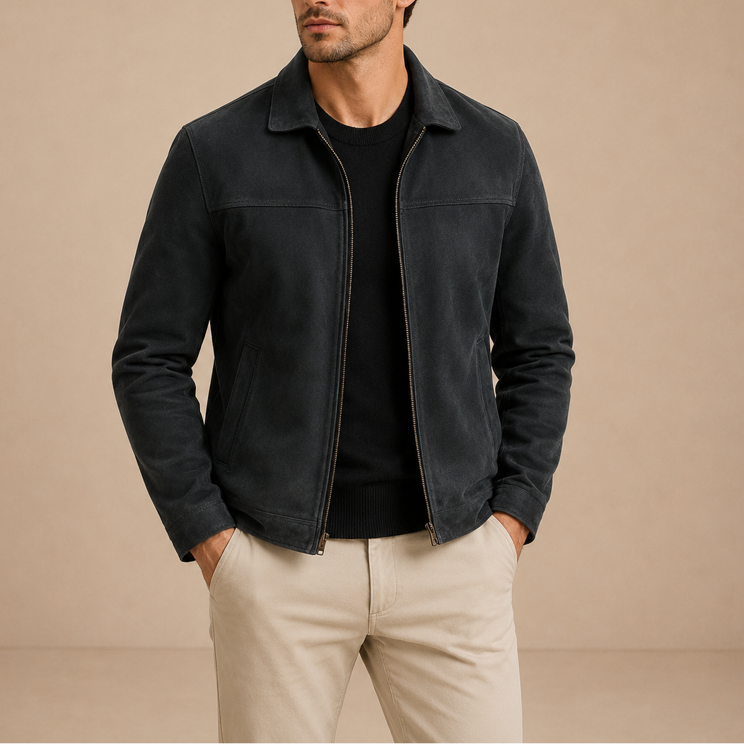 Men's Vintage Suede Jacket Zip-Up Casual Style Relaxed Fit Everyday Wear