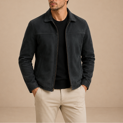 Men's Vintage Suede Jacket Zip-Up Casual Style Relaxed Fit Everyday Wear