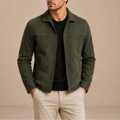 Men's Vintage Suede Jacket Zip-Up Casual Style Relaxed Fit Everyday Wear