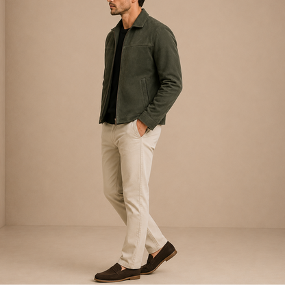 Men's Vintage Suede Jacket Zip-Up Casual Style Relaxed Fit Everyday Wear