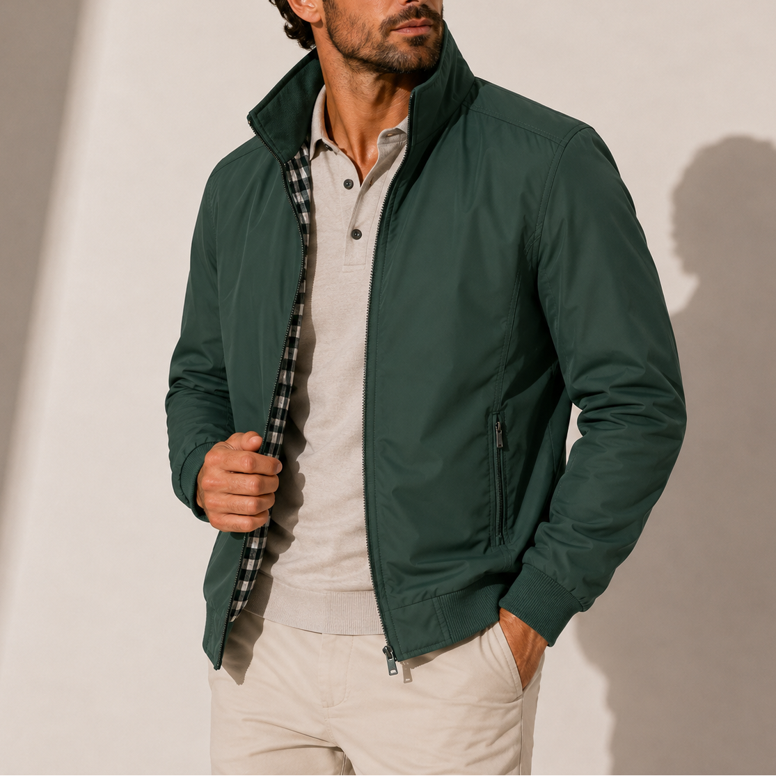 Men's Casual Bomber Jacket Stand Collar Zip-Up Versatile Everyday Wear