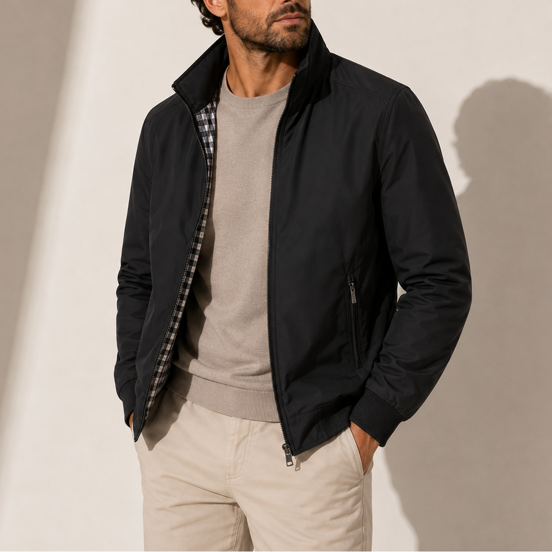 Men's Casual Bomber Jacket Stand Collar Zip-Up Versatile Everyday Wear
