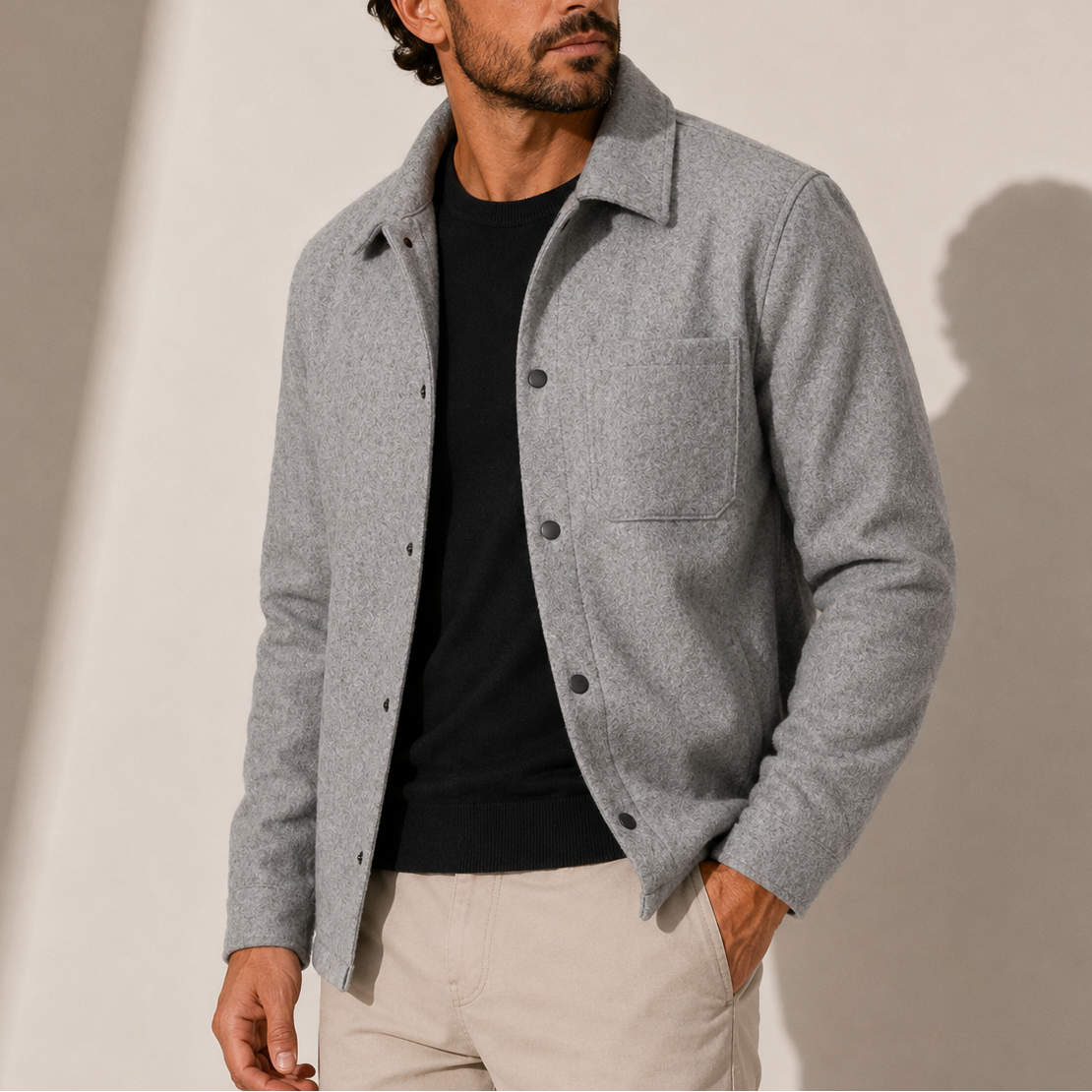 Men's Casual Button-Up Jacket Relaxed Fit Long Sleeve Versatile Everyday Wear