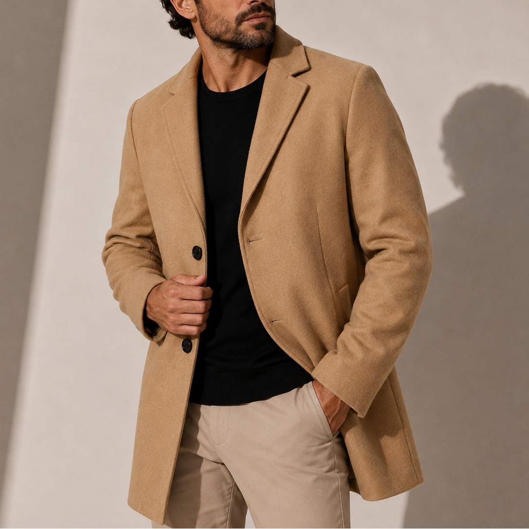 Men's Classic Tailored Overcoat Smart Casual Style Long Sleeve Button Closure