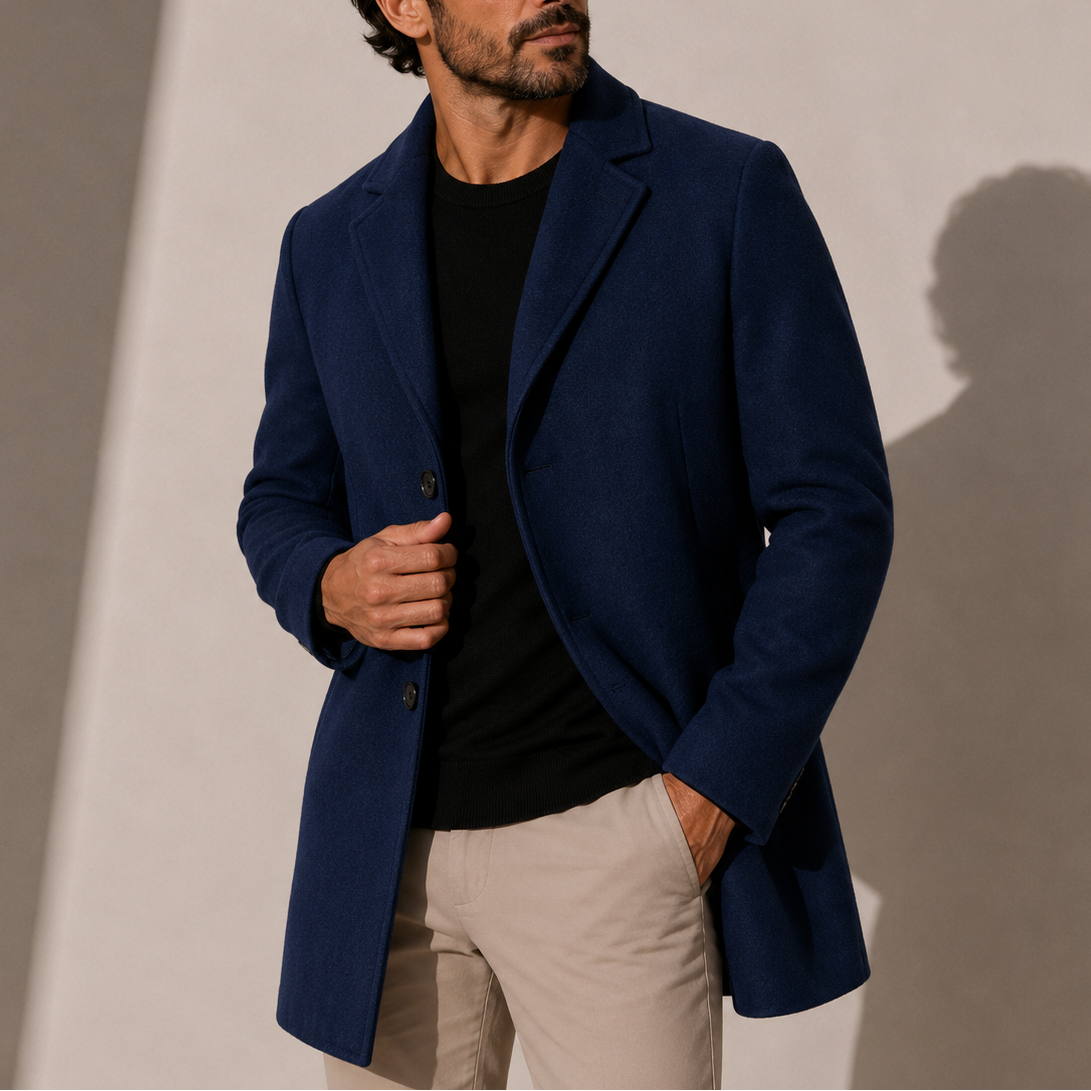 Men's Classic Tailored Overcoat Smart Casual Style Long Sleeve Button Closure