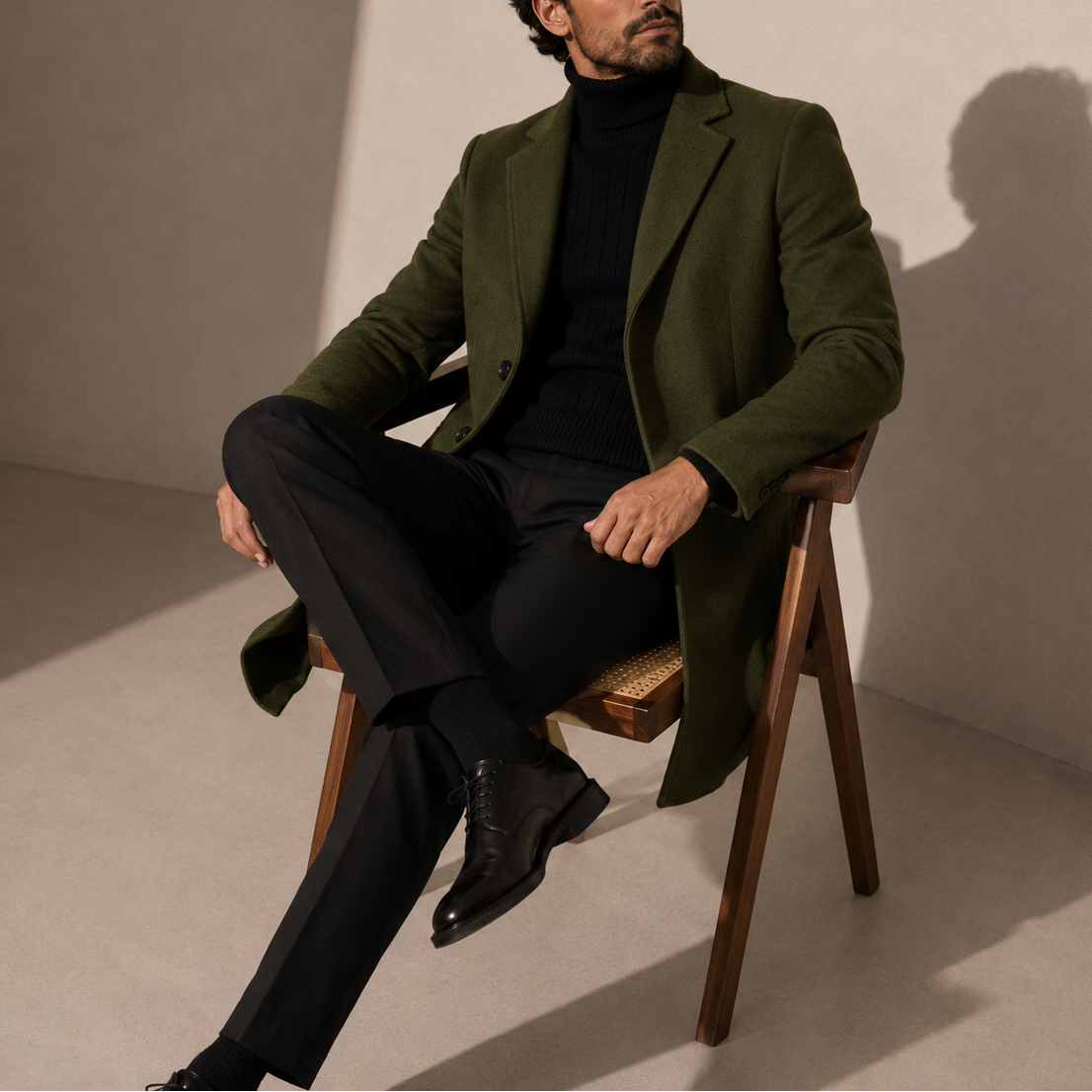 Men's Classic Tailored Overcoat Smart Casual Style Long Sleeve Button Closure