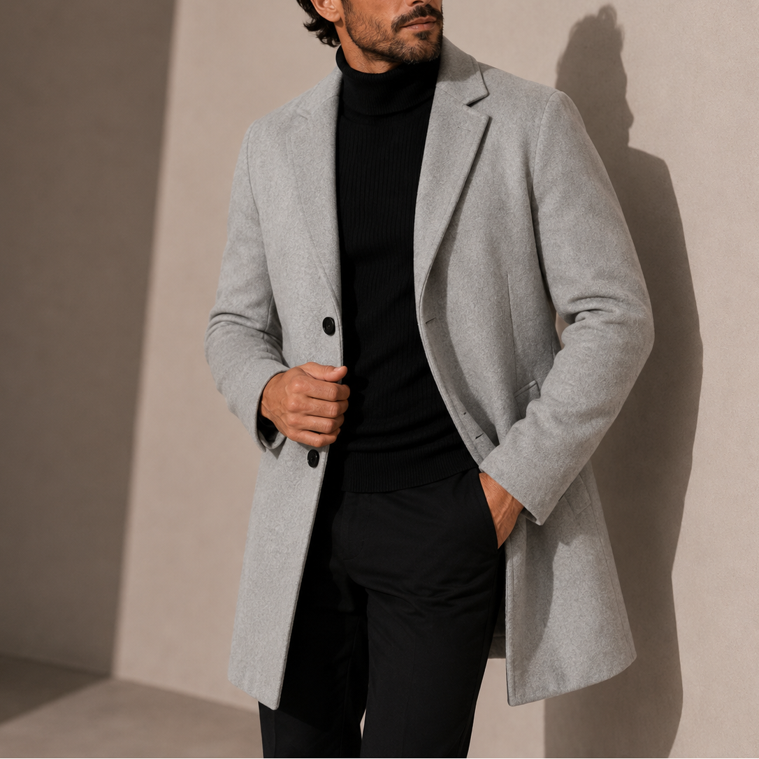 Men's Classic Tailored Overcoat Smart Casual Style Long Sleeve Button Closure