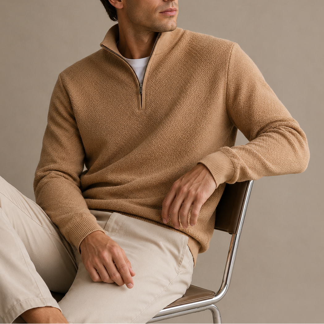 Men's Quarter Zip Pullover Textured Knit Stand Collar Casual Everyday Wear