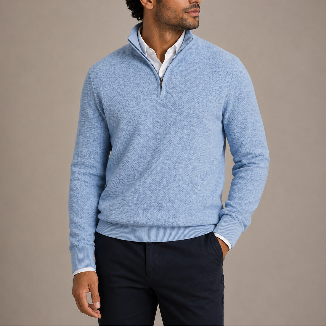 Men's Quarter Zip Pullover Textured Knit Stand Collar Casual Everyday Wear