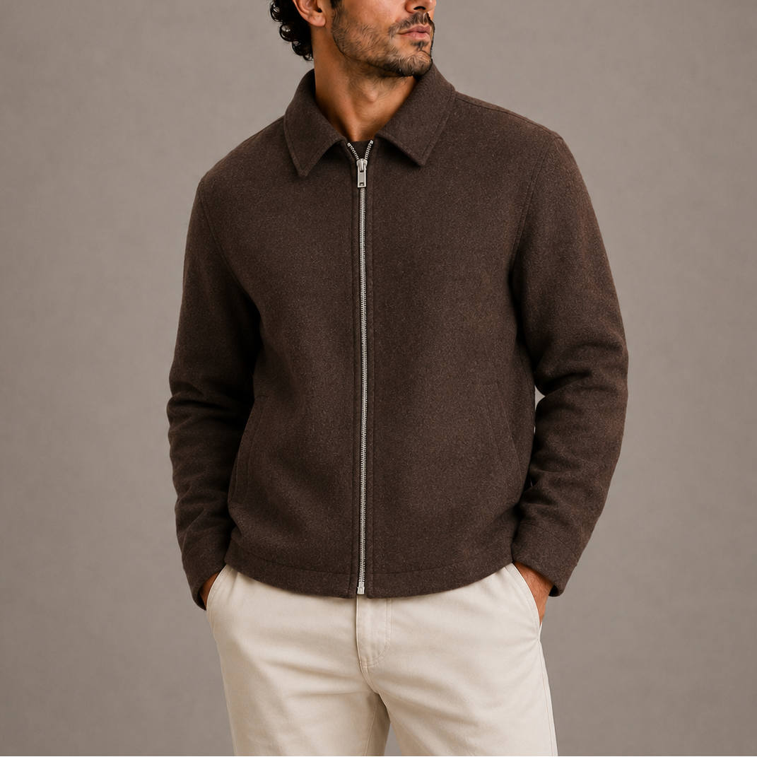 Men's Casual Zip-Up Jacket Collared Relaxed Fit Everyday Layering