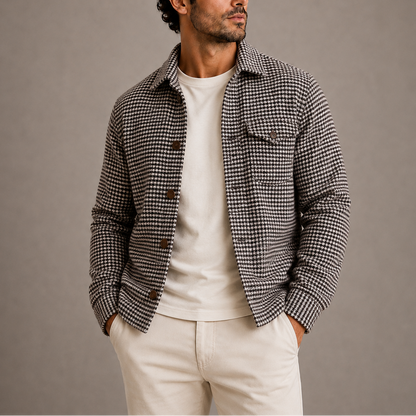 Men's Houndstooth Shirt Jacket Stylish Fit Button-Up Layering Casual Everyday