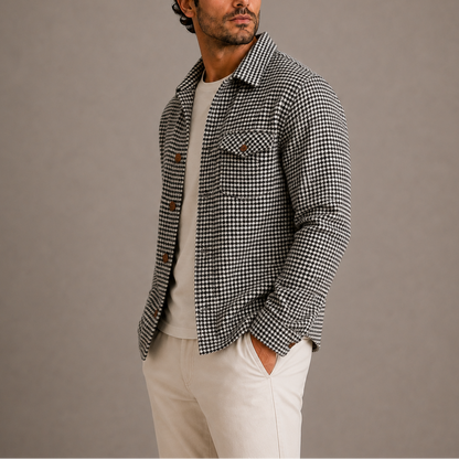 Men's Houndstooth Shirt Jacket Stylish Fit Button-Up Layering Casual Everyday