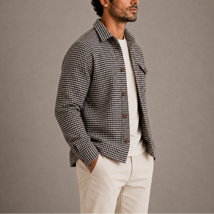 Men's Houndstooth Shirt Jacket Stylish Fit Button-Up Layering Casual Everyday