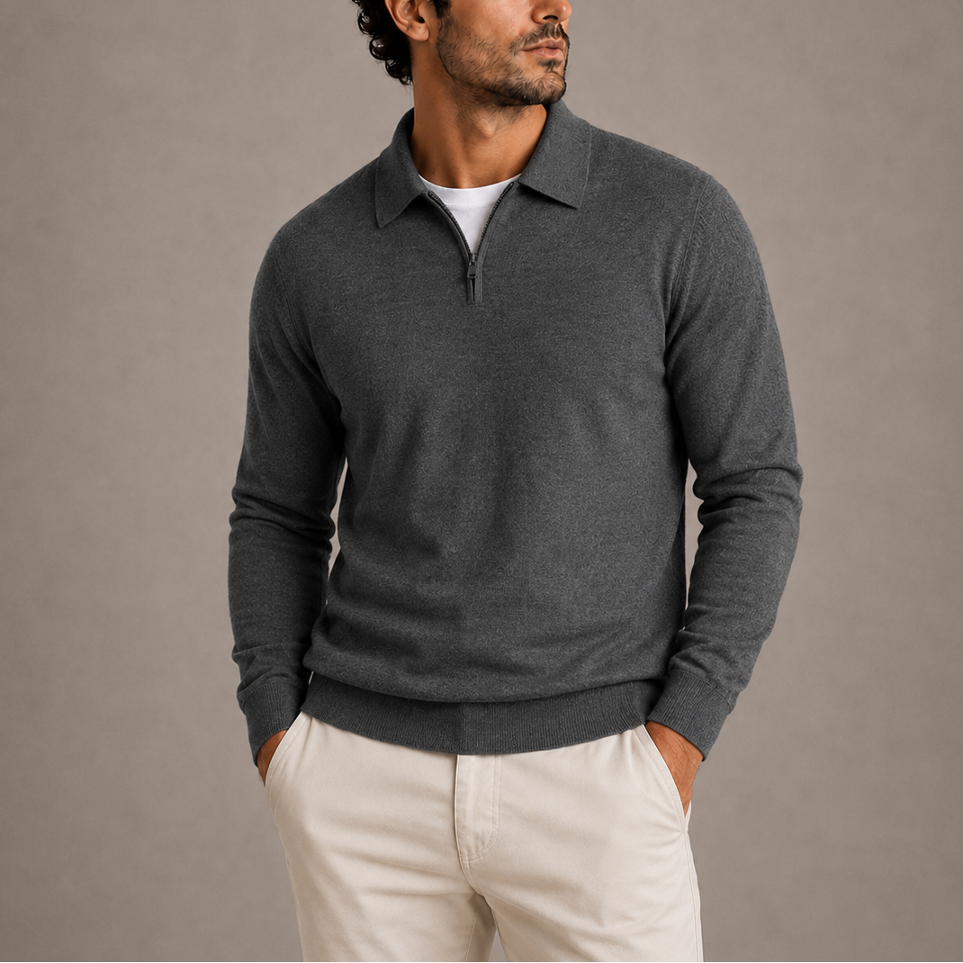 Men's Casual Quarter-Zip Knit Sweater Long Sleeve Collared Relaxed Fit Everyday
