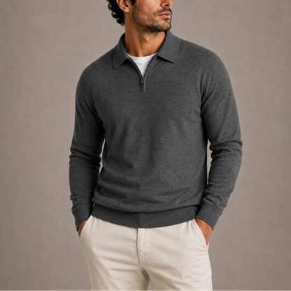 Men's Casual Quarter-Zip Knit Sweater Long Sleeve Collared Relaxed Fit Everyday