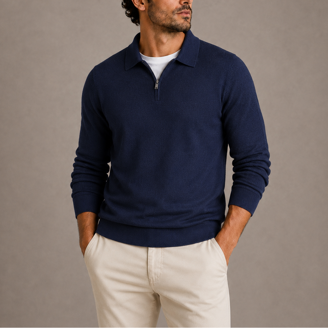 Men's Casual Quarter-Zip Knit Sweater Long Sleeve Collared Relaxed Fit Everyday