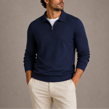 Men's Casual Quarter-Zip Knit Sweater Long Sleeve Collared Relaxed Fit Everyday