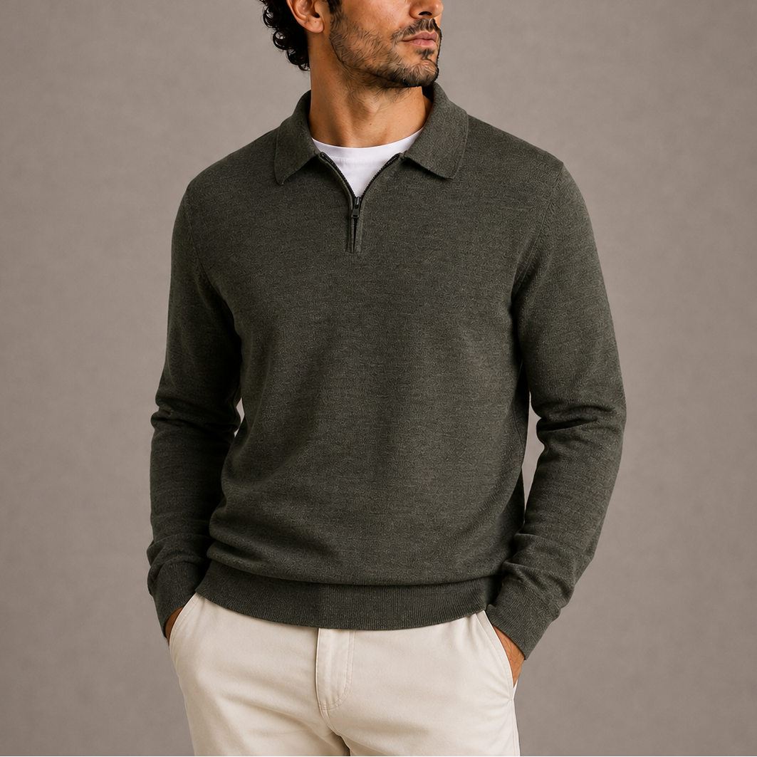Men's Casual Quarter-Zip Knit Sweater Long Sleeve Collared Relaxed Fit Everyday