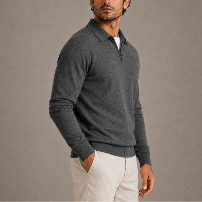 Men's Casual Quarter-Zip Knit Sweater Long Sleeve Collared Relaxed Fit Everyday