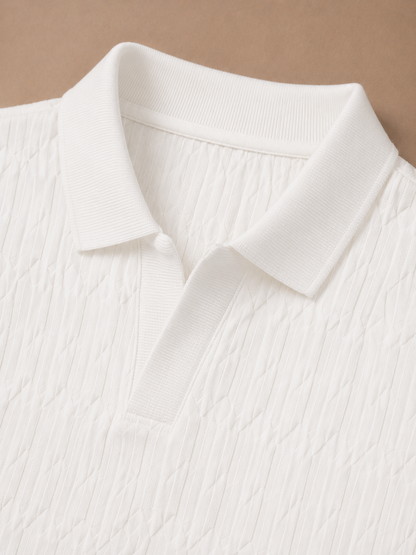 Men's Knit Polo Shirt Textured Short-Sleeve Collared Ribbed Casual Smart-Casual Everyday Golf Holiday Jasper