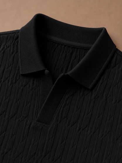 Men's Knit Polo Shirt Textured Short-Sleeve Collared Ribbed Casual Smart-Casual Everyday Golf Holiday Jasper