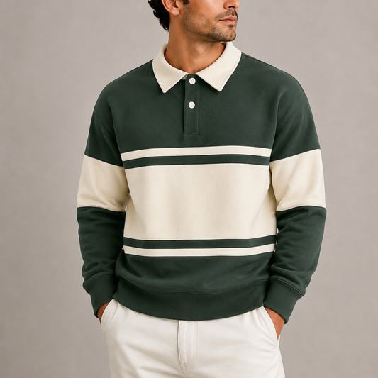 Men's Retro Long Sleeve Polo Sweatshirt Colour Block Casual Everyday Wear